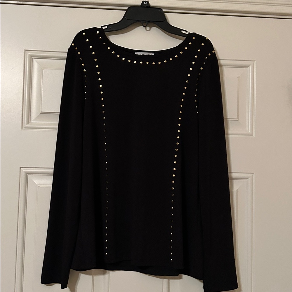 Carmen Black With Gold Studs Long Sleeve Top - size Lg